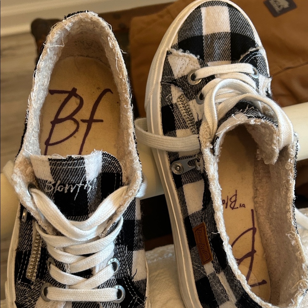 Womens  Black and White Plaid Blowfish Shoes